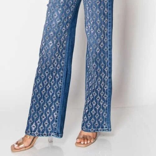Nina Rossi - Diamond Drip Blue Denim Jeans