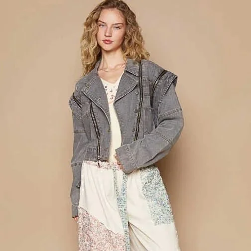 POL- Oversized denim jacket with zipper detail