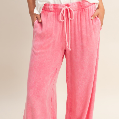 Mineral Wash Drawstring Wide Leg Pants - TAFFY PINK New With Tags Double Zero