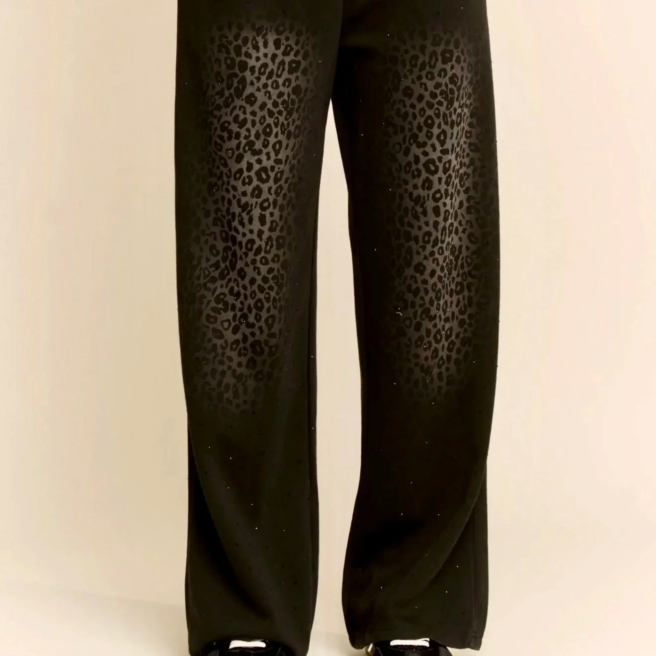 DAVI & DANI - Leopard Studded Ombre Knit Wide-Leg Pants
