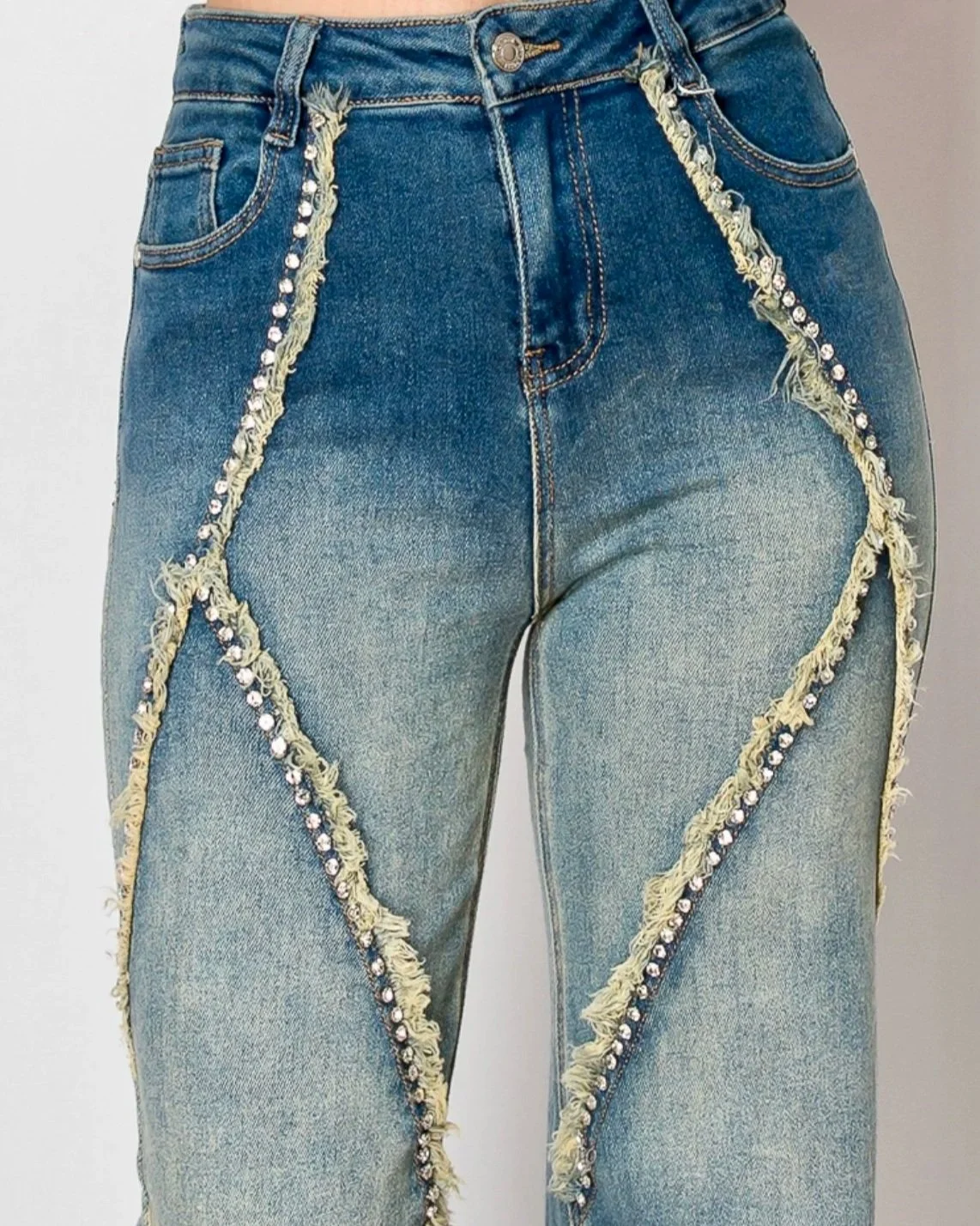 Nina Rossi Jeans - Embellished Nailhead Acid Wash Jeans
