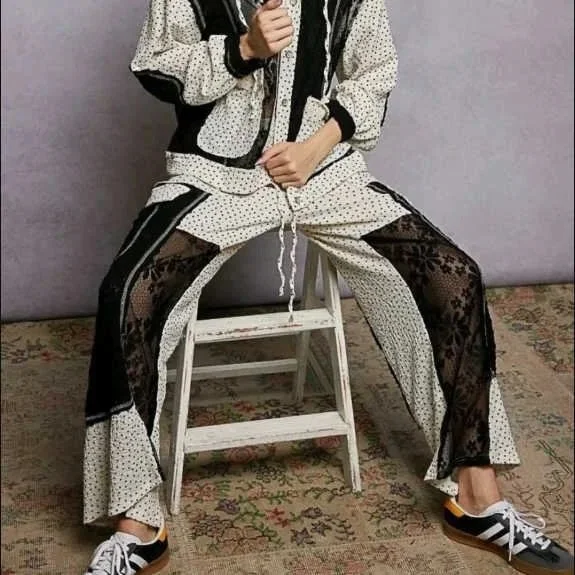 Floral See Through Lace Knit Pants- POL