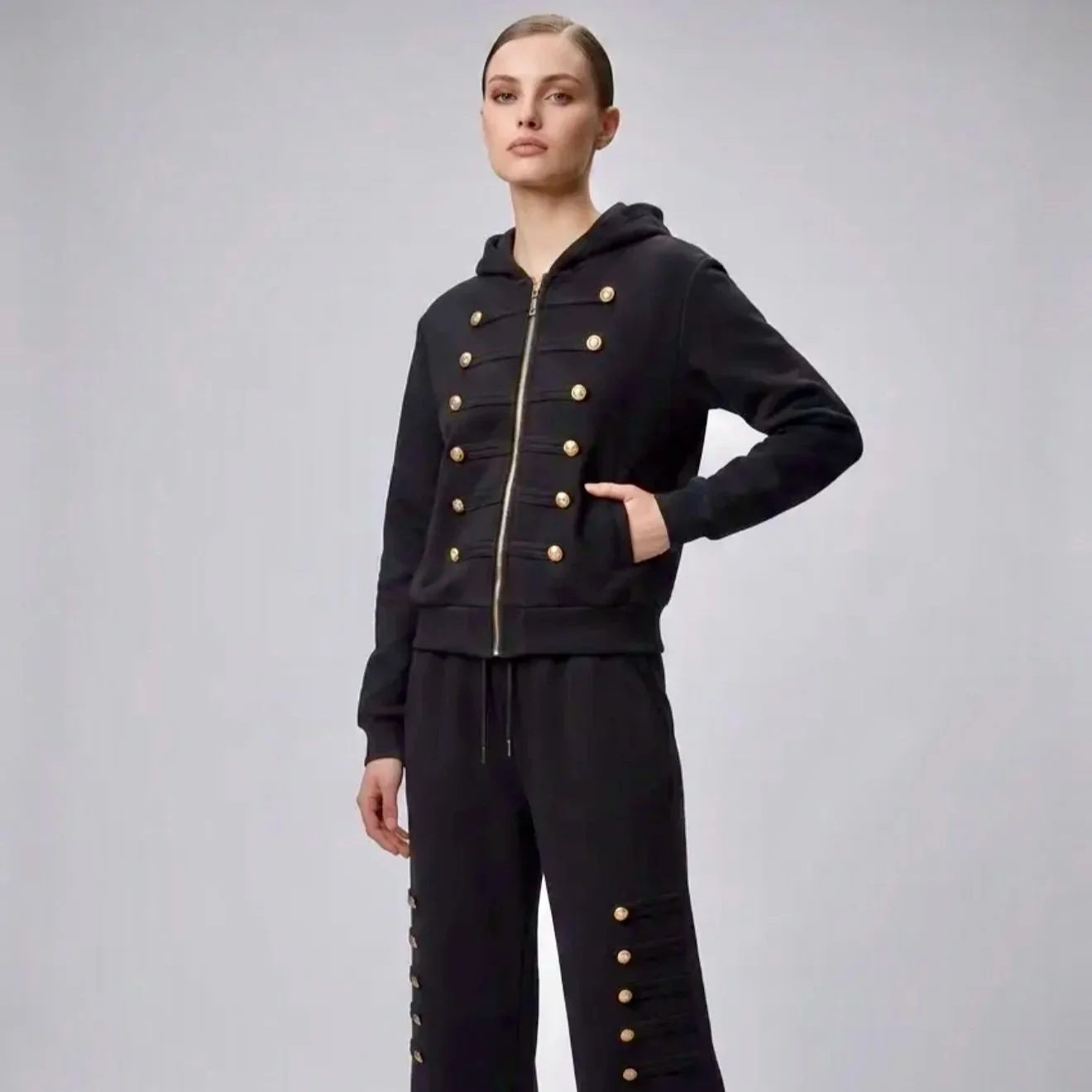 LINZY - Military Detail Hooded Lounge Set