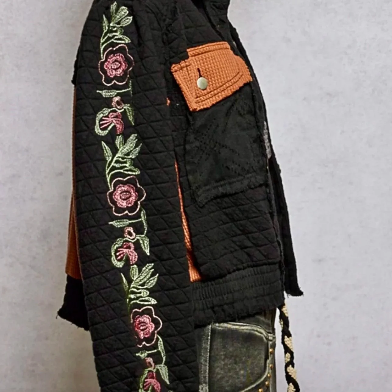 POL - Vintage Washed Embroidered Sleeve Quilted Jacket