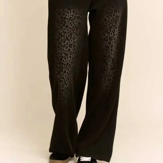 DAVI & DANI - Leopard Studded Ombre Knit Wide-Leg Pants