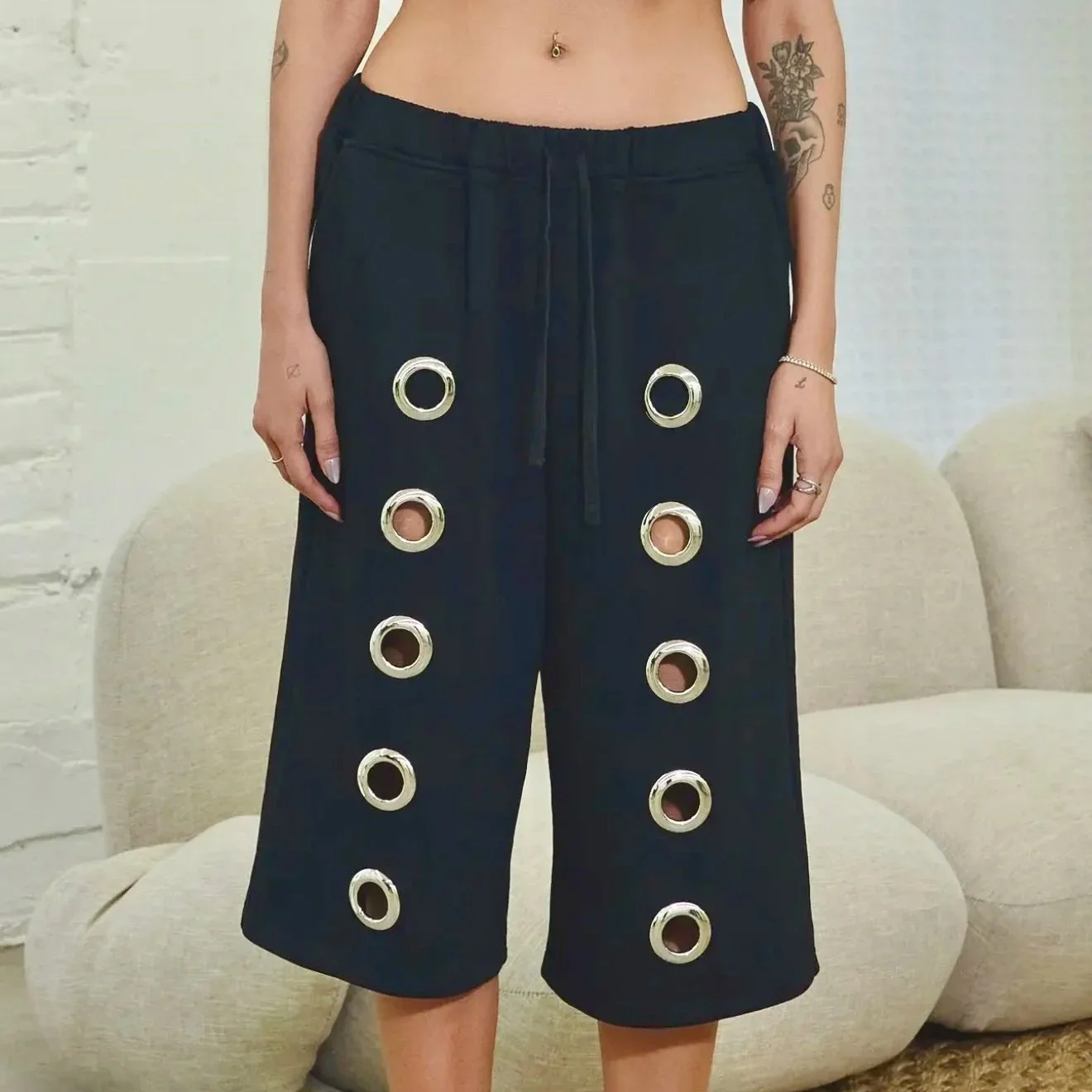 French Terry Grommet Bermuda Shorts