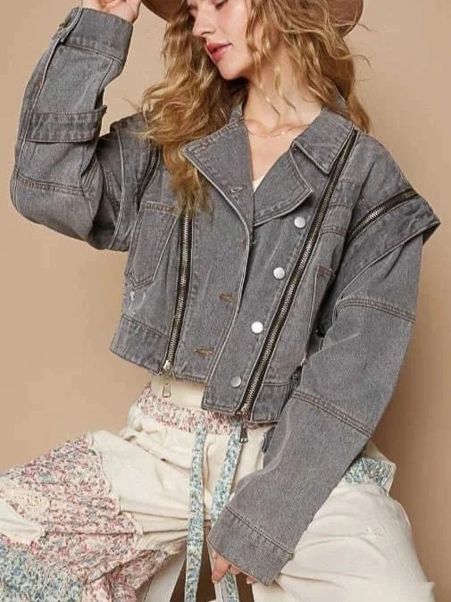 POL- Oversized denim jacket with zipper detail