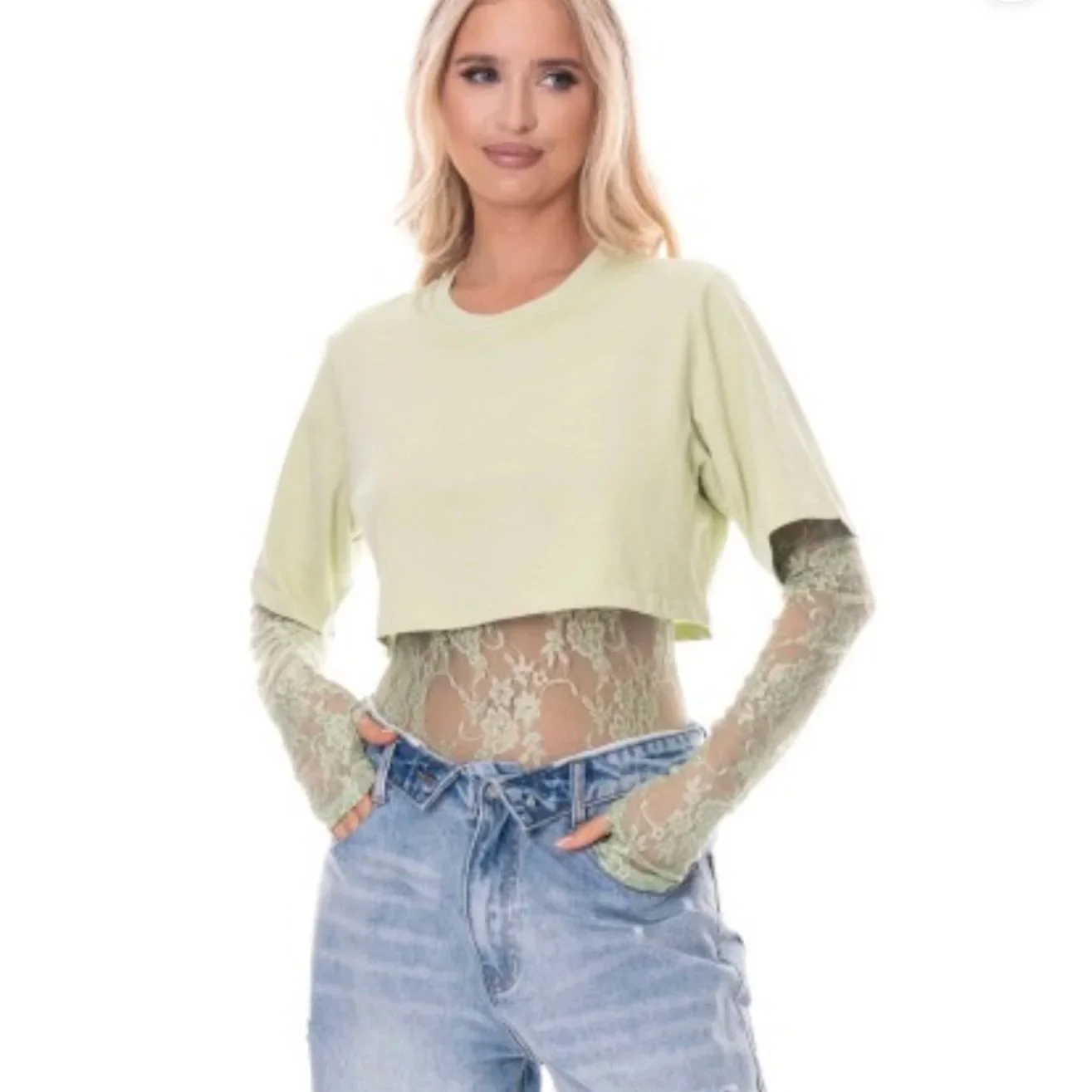 MALCA BY GALITA - Lace Bodysuit With Boxy Cropped Tee Combo