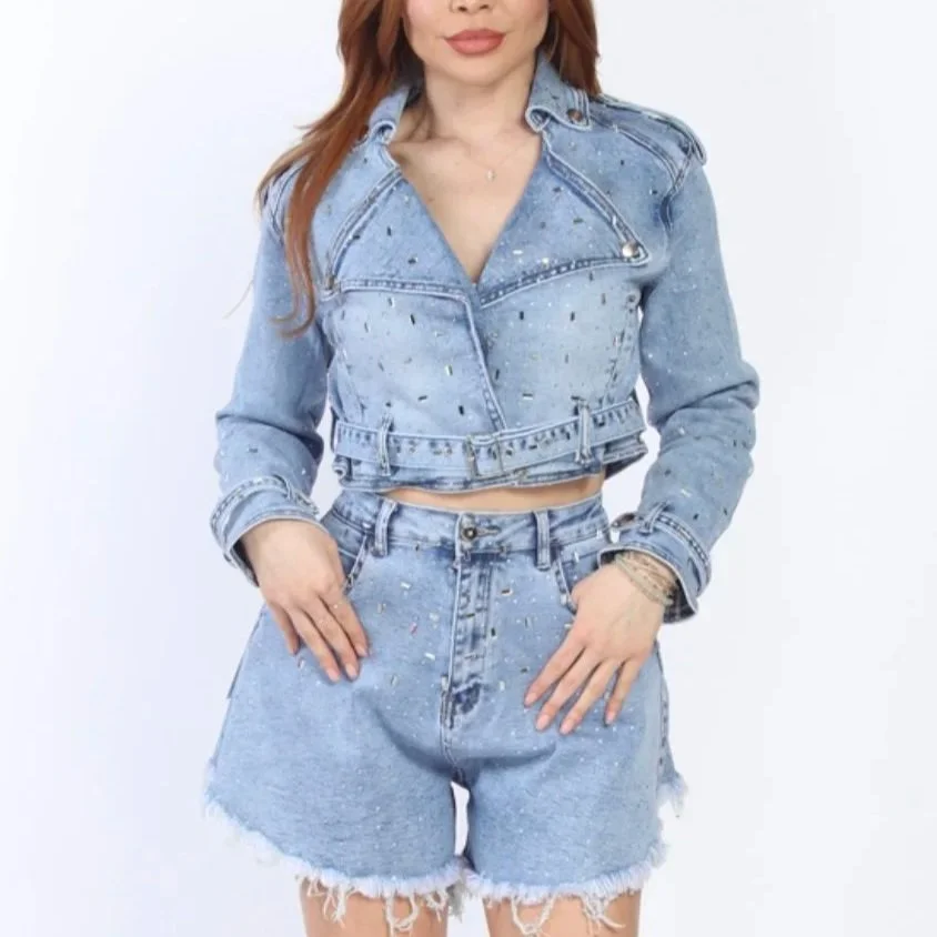 Nina Rossi Jeans - Acid Wash Embellished Jacket