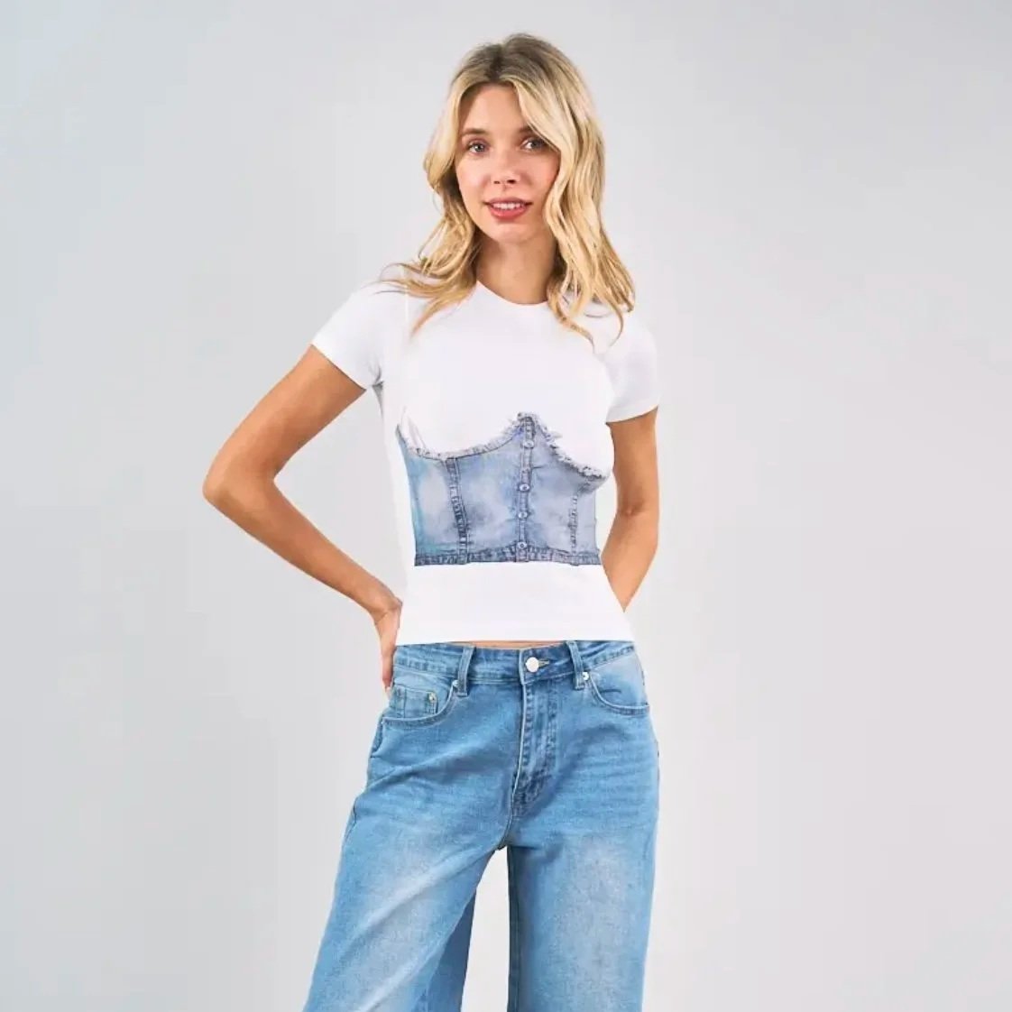 Anwnd - DENIM Corset Printed Top