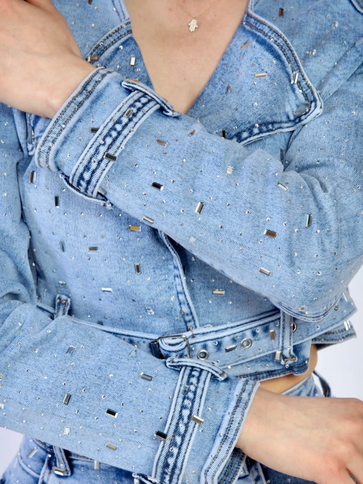 Nina Rossi Jeans - Acid Wash Embellished Jacket