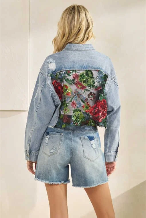 Sequin Garden Denim Jacket