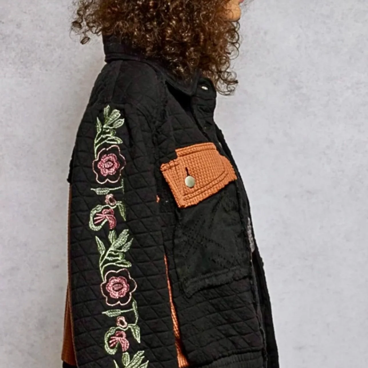 POL - Vintage Washed Embroidered Sleeve Quilted Jacket