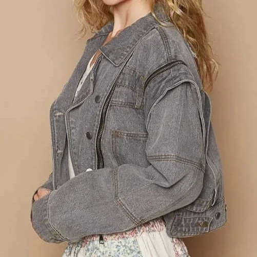 POL- Oversized denim jacket with zipper detail