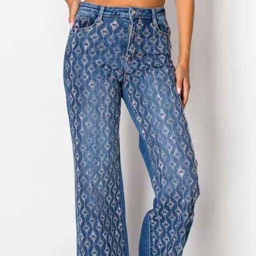 Nina Rossi - Diamond Drip Blue Denim Jeans