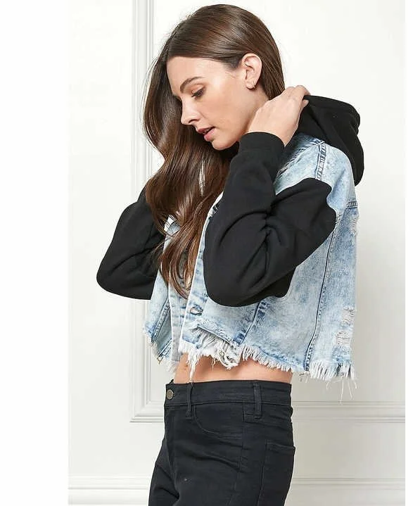 Contrast Cropped Denim Hood Jacket New With Tags Veveret