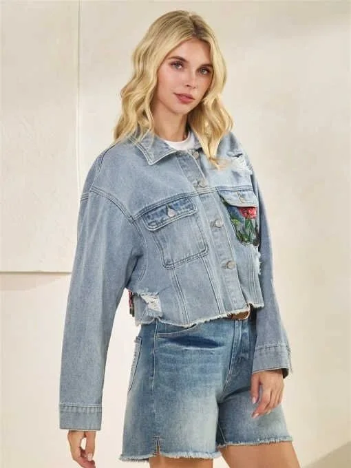 Veveret - Sequin Garden Denim Jacket