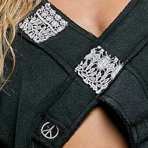 V-Neck Crochet Patch Cross Wrap Cropped Terry Top -  POL