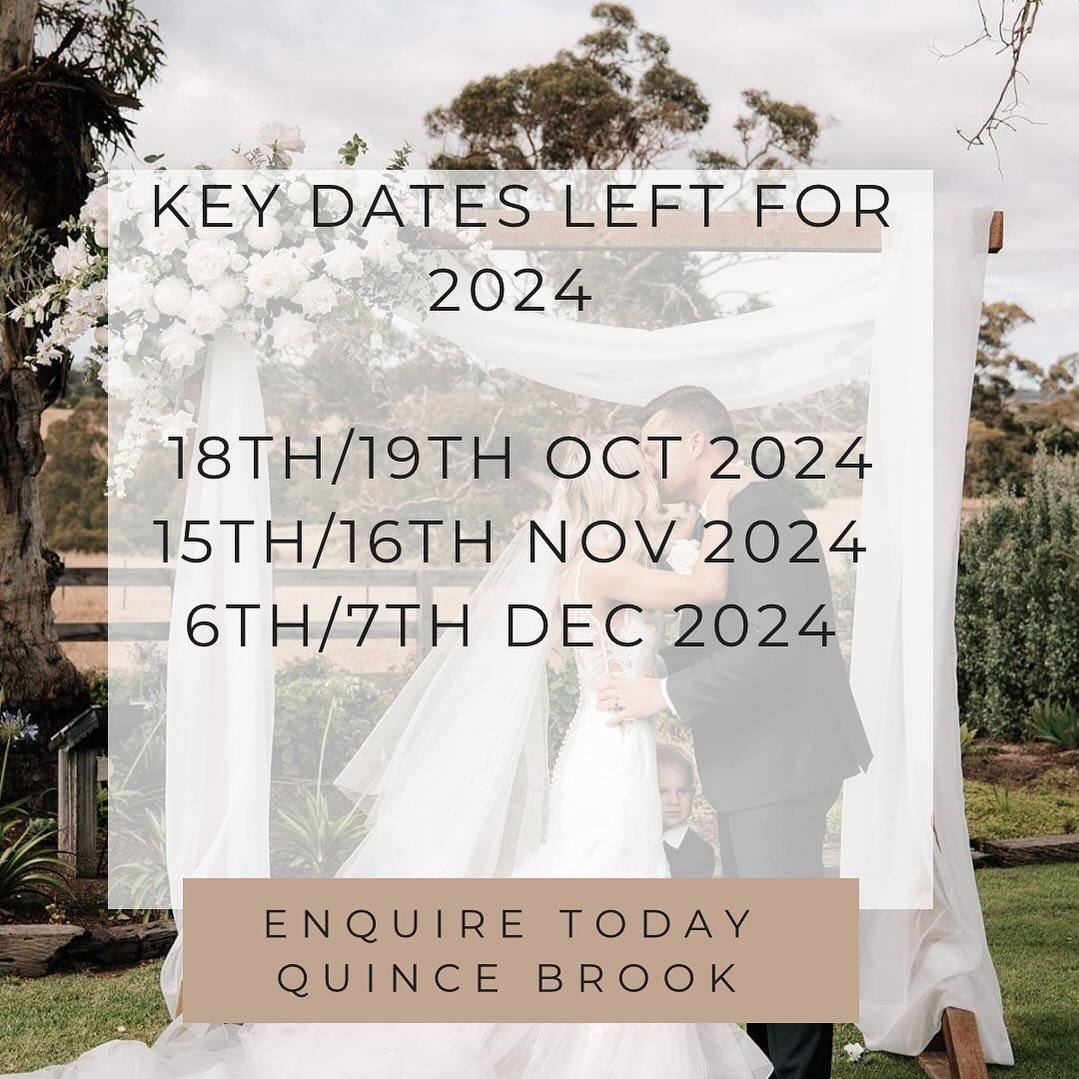 Looking at tying the Knot in 2024? 
⬆️ These are our available dates. 
DM us for more info! 
🧡 

#adelaideweddings #fleurieupeninsula #2024weddings 
#fleurieupeninsulaweddings #countryweddings #barnwedding #southaustraliaweddings #bridesofadelaide #