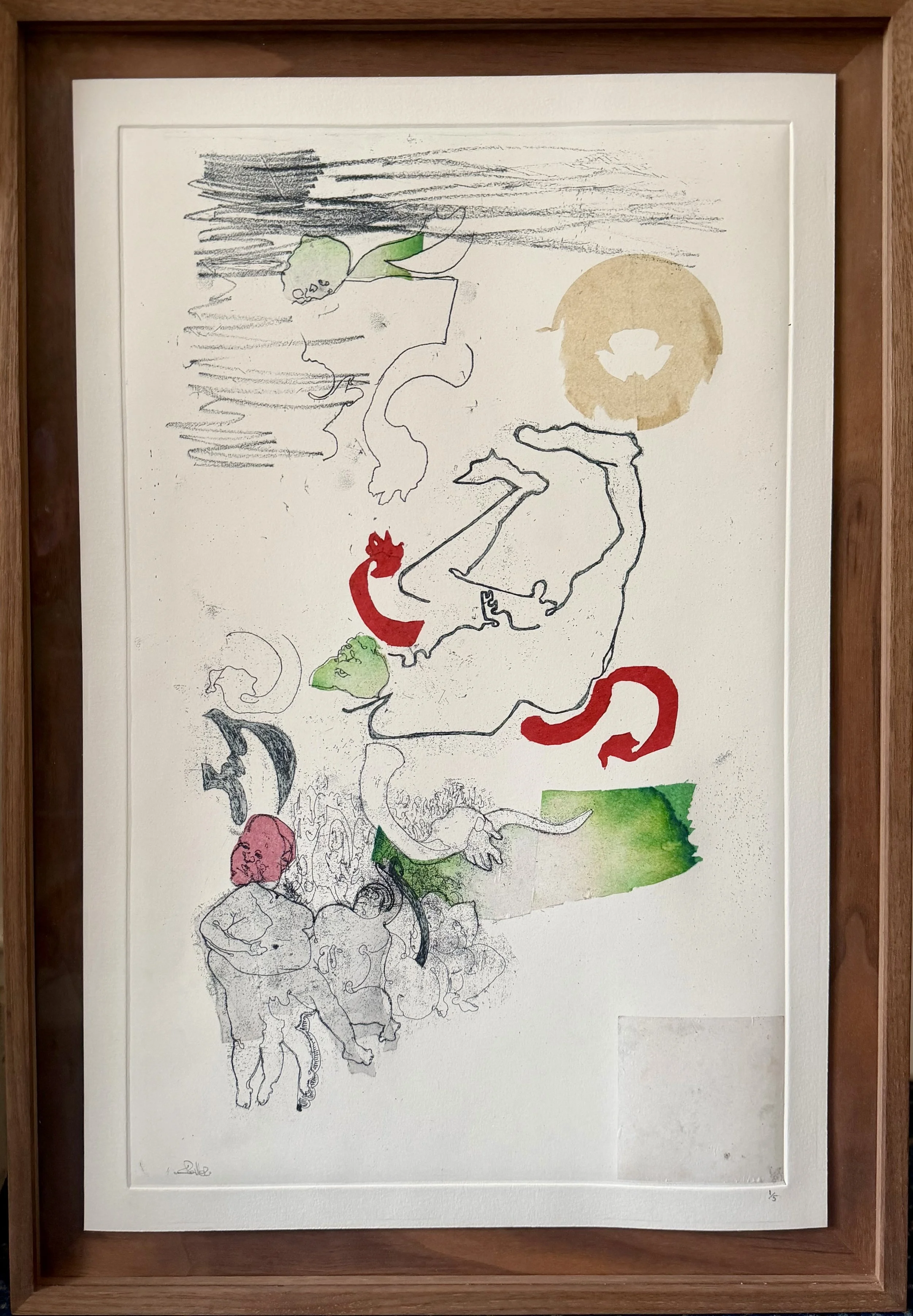 UNTITLED, 2018
Hand-coloured etching, 52x33cm.
Variable edition of 5.
£1300 framed
Enquire about unframed