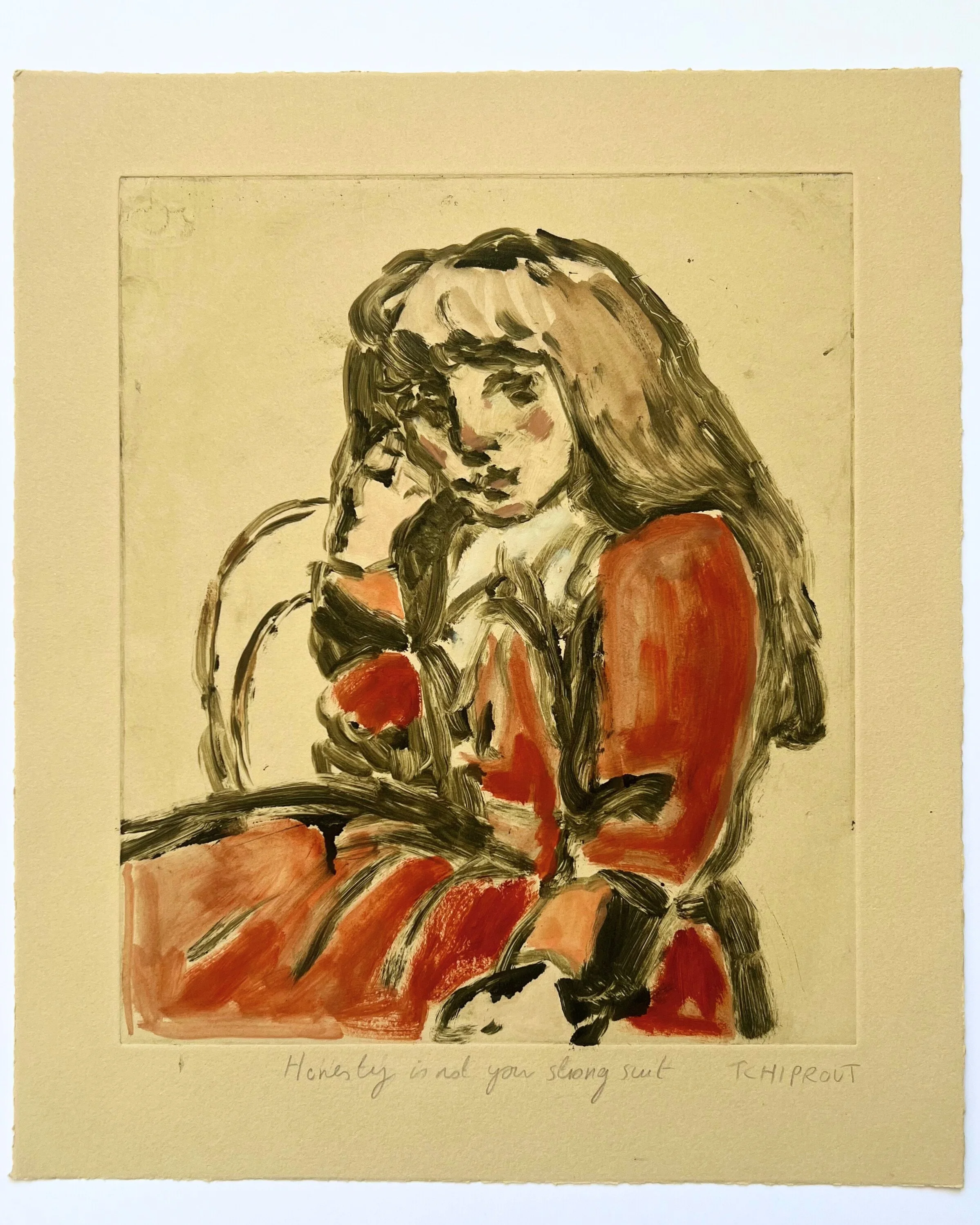 Honesty is Not Your Strong Suit, 2025.
Monotype on Somerset textured paper
37.2 x 31.7cm.
Framed
£2150