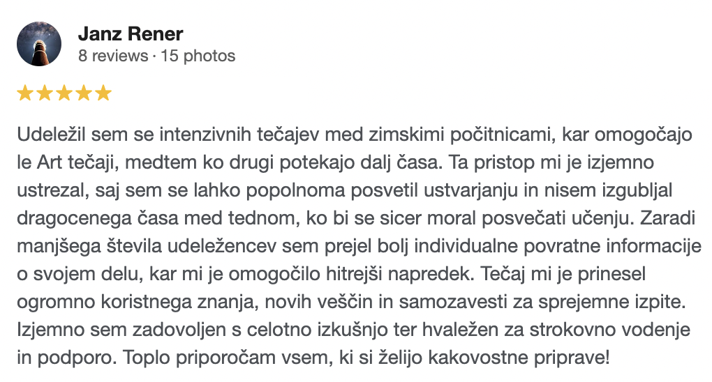Google review šola art:tečaji