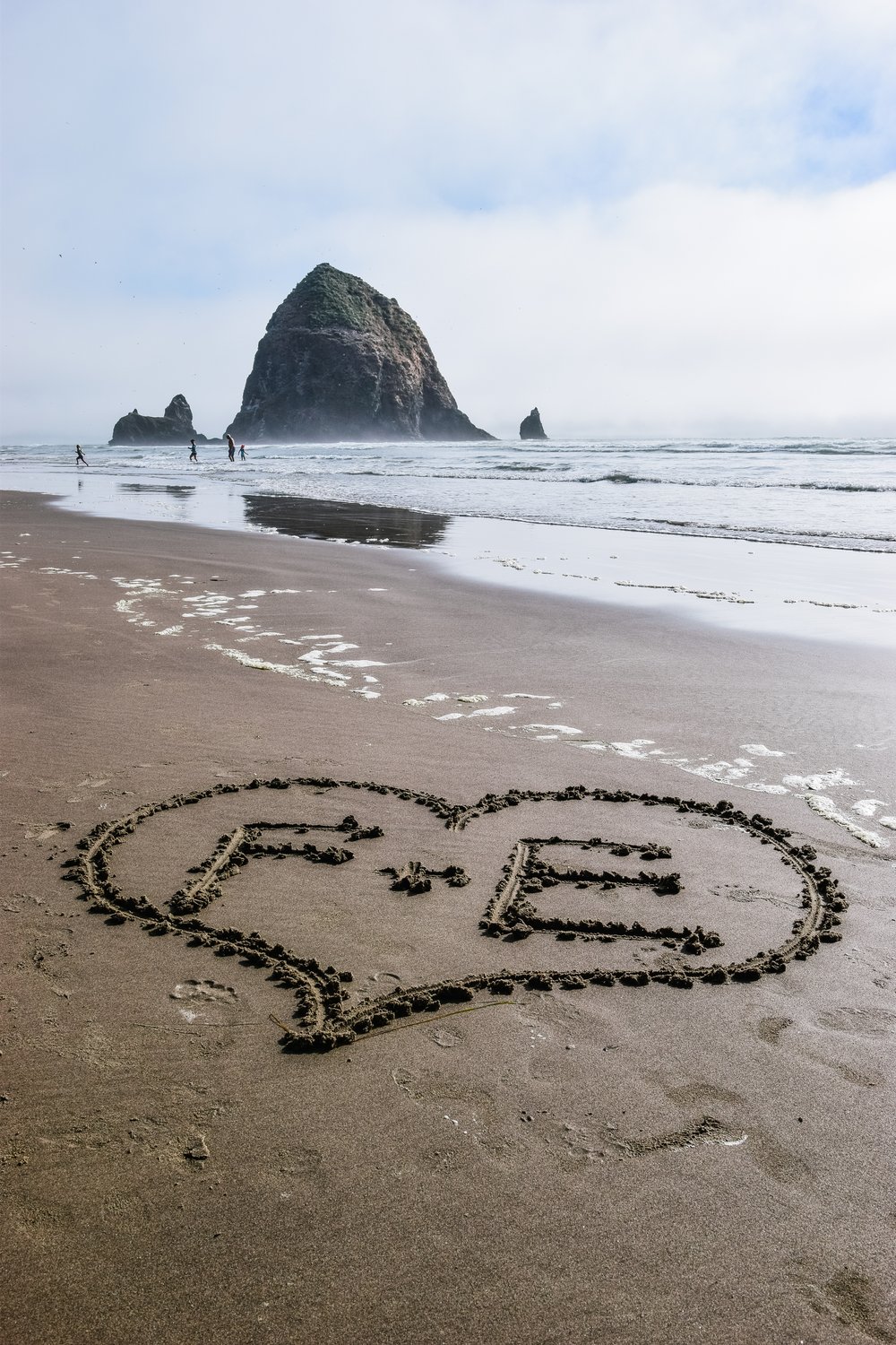 Romantic Message on Cannon Beach Haystack Rock Oregon USA