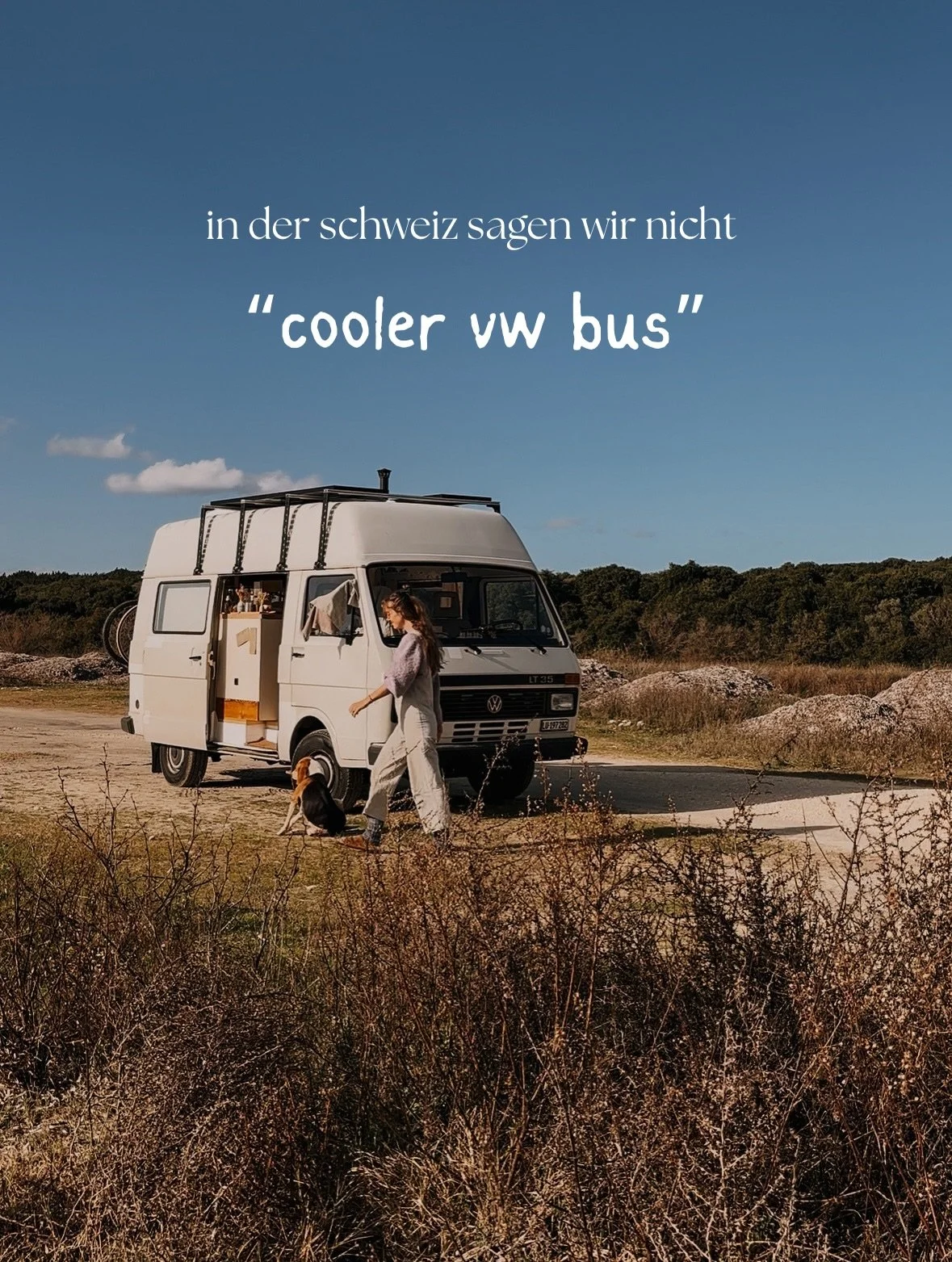dann mal schnell los! 🚌💨
an alle schweizer: welcher spruch fehlt noch? 🤭
an alle deutsch sprechenden: h&auml;ttet ihr den dialekt ohne untertitel verstanden? 🥴 

💌 inspiriert von @lise_miez 

#vanlife #roadtrip #oldtimer #swissmeme #vwbus