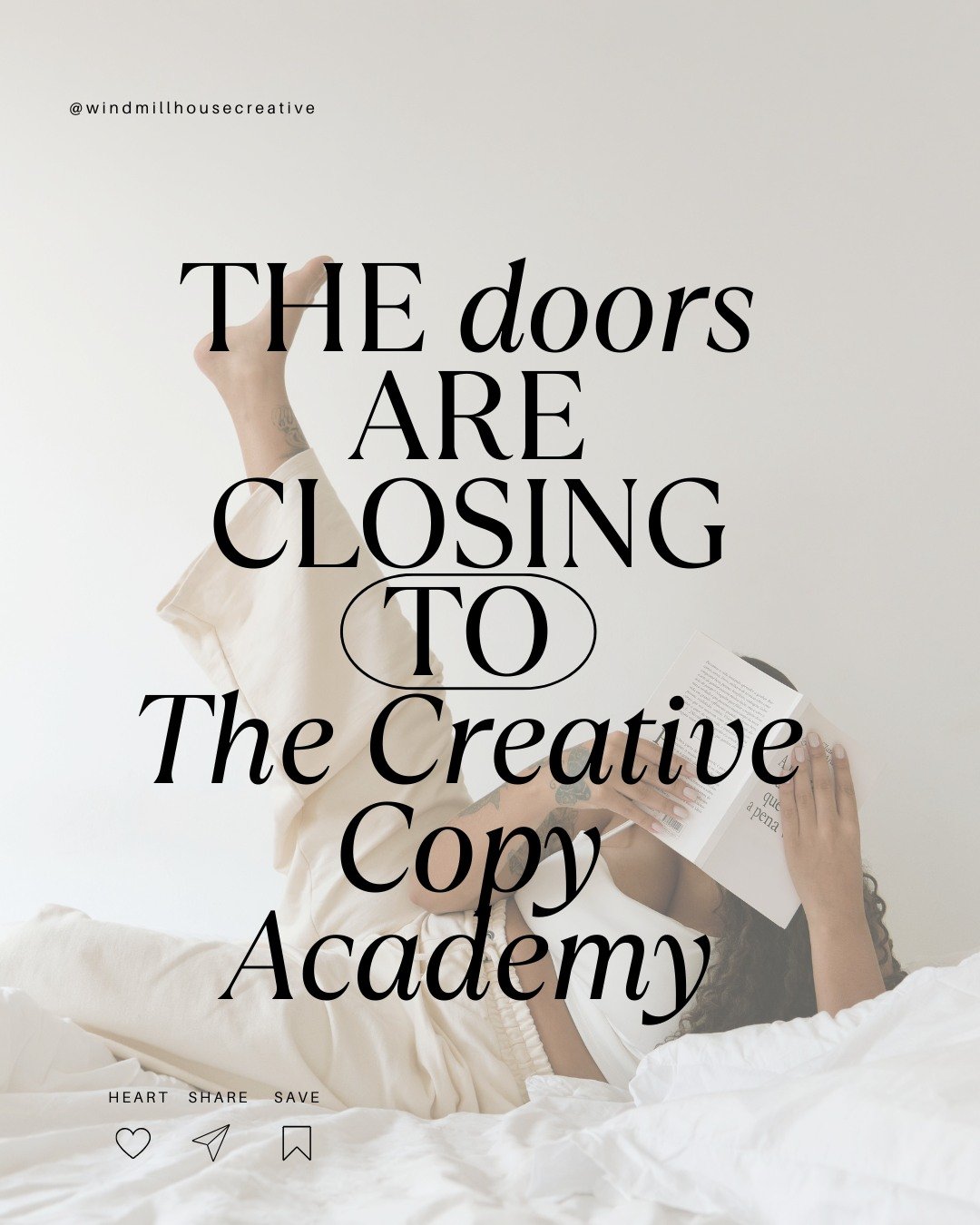 The Creative Copy Academy closes TODAY 🥹🔥🍾

If you are looking for a 100% customisable, affordable and holistic coaching program that offers you the best of everything - copywriting, marketing and business development - The Creative Copy Academy i