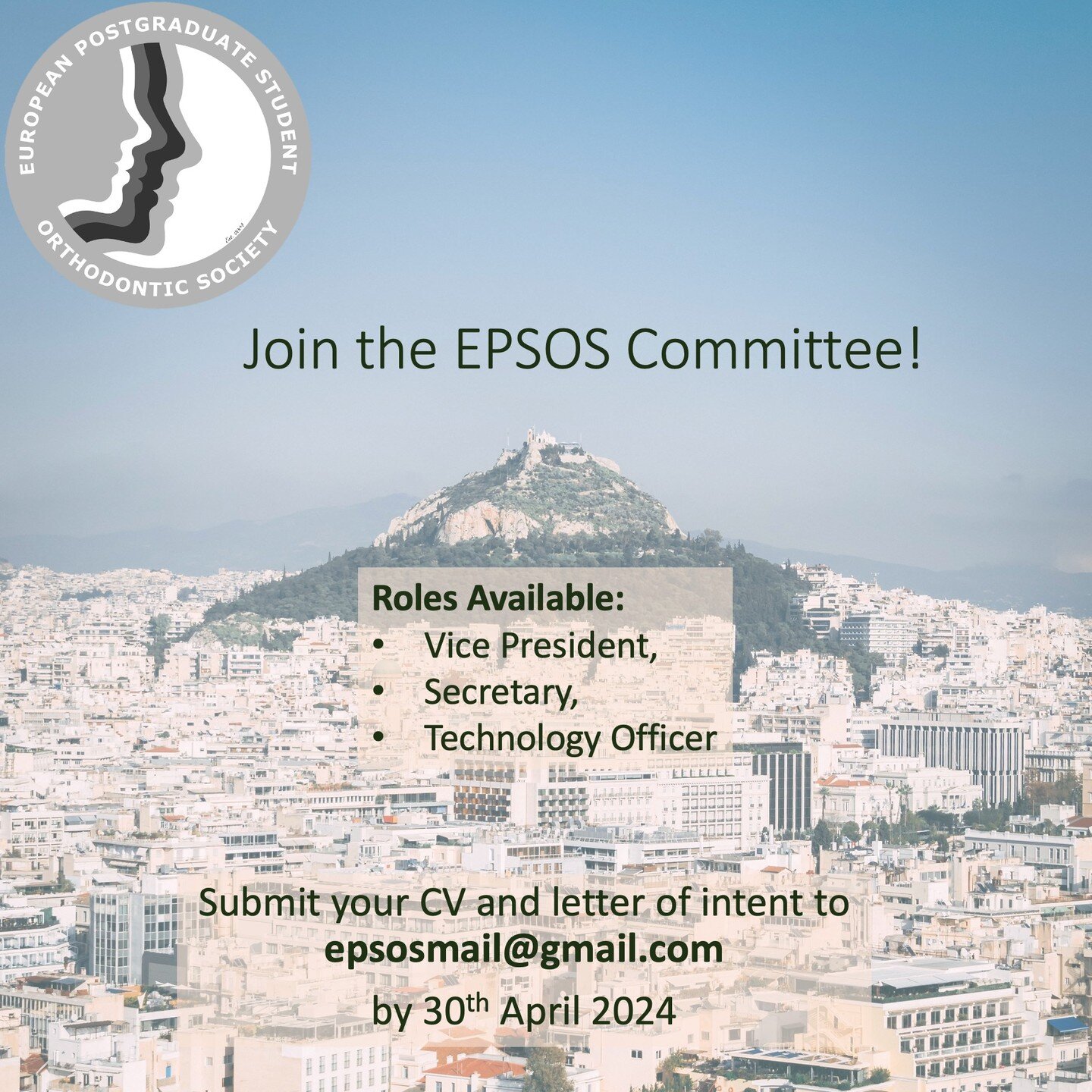 If you would like to be considered for one of our committee roles, please send a CV and motivation letter to&nbsp;epsosmail@gmail.com.&nbsp;

Candidates will be required to deliver a 3-minute pitch in Athens at the 20th EPSOS Meeting. Elections will 