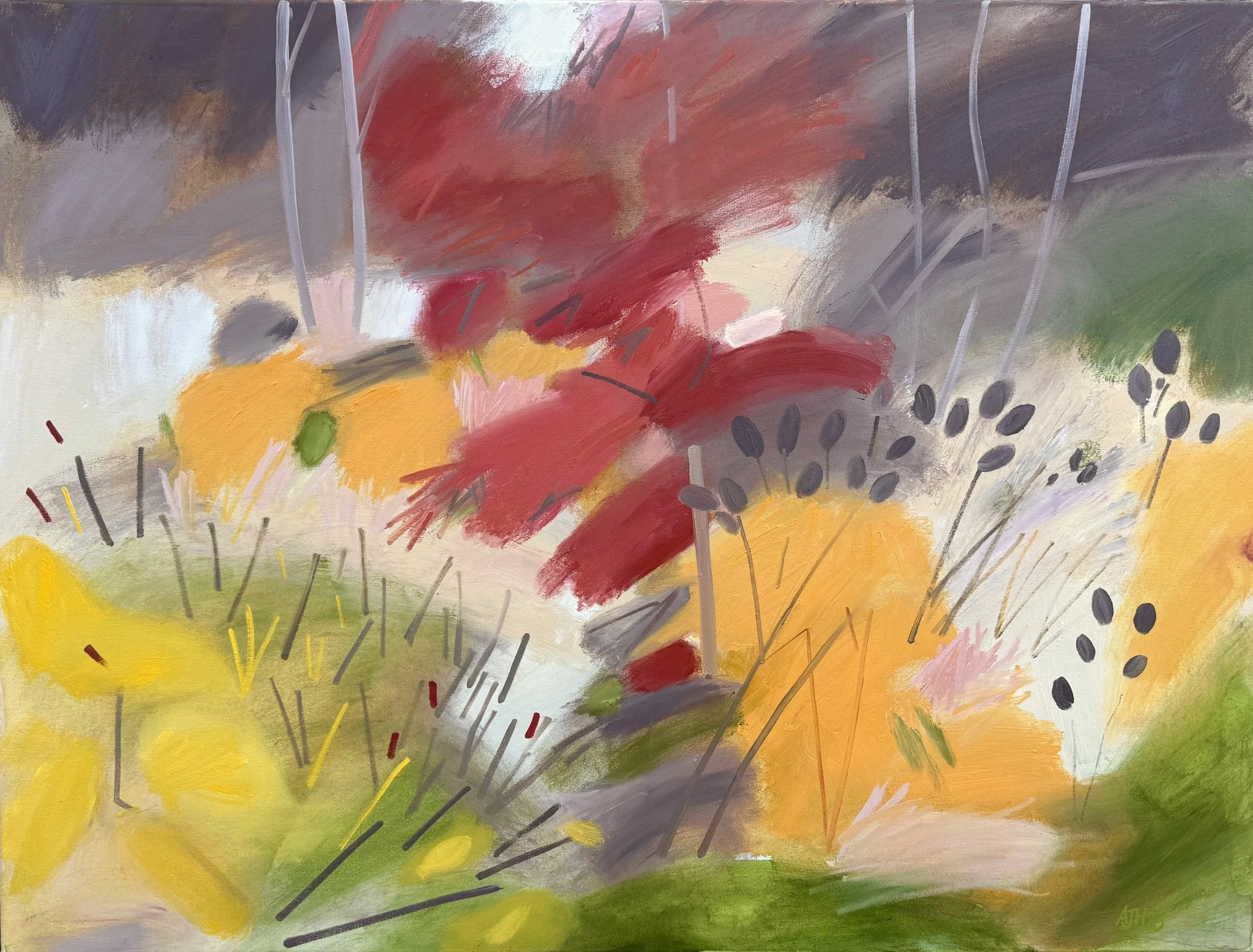 Liquidambar, October, Arcadia  Garden - Final image - Acrylic and Oil on canvas- 75cm x 101cm - Jane Hindmarch .jpeg