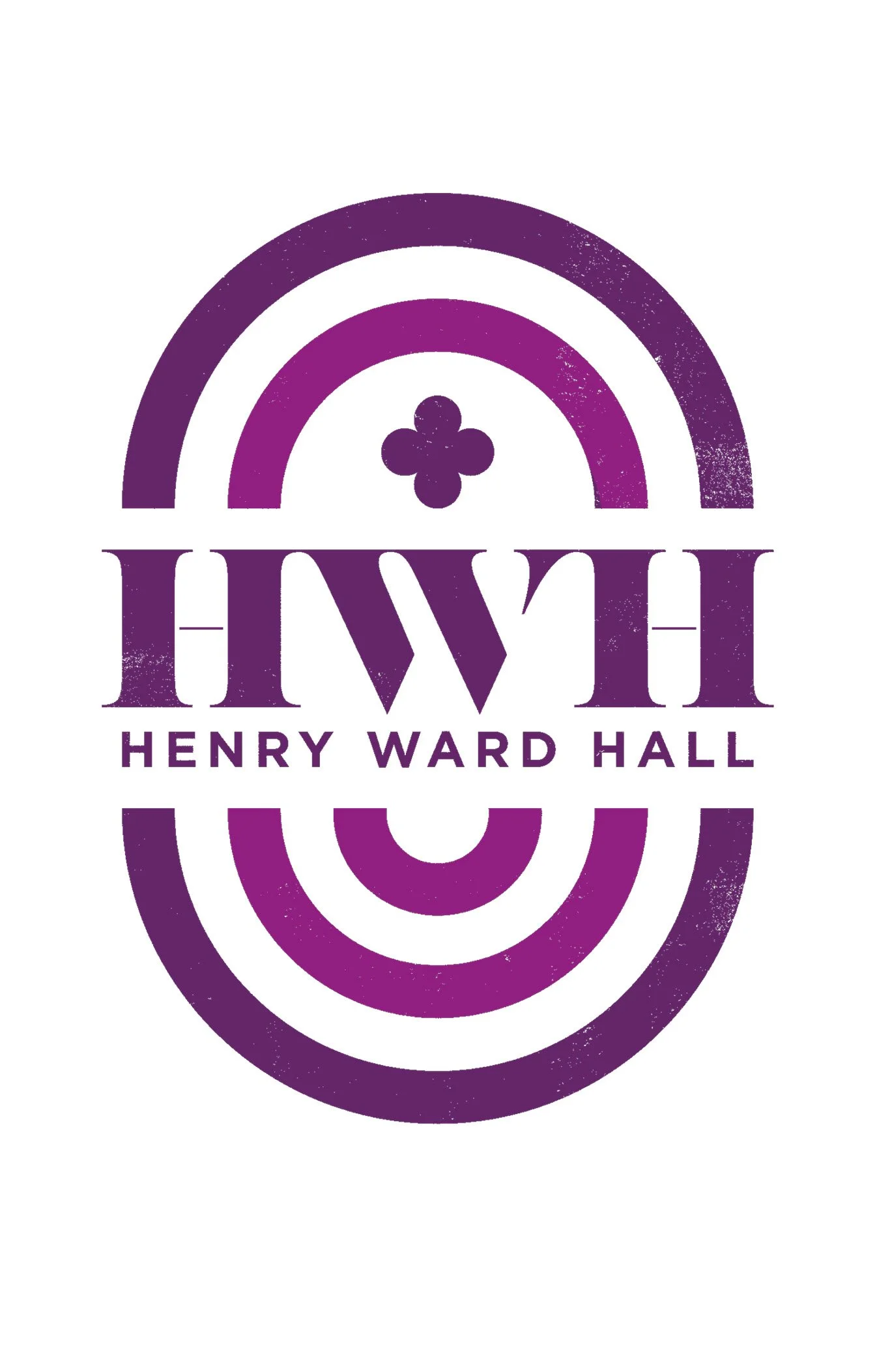 Logo for Henry Ward Hall featuring a purple rainbow and a clover with the text 'HW H' above 'Henry Ward Hall'.