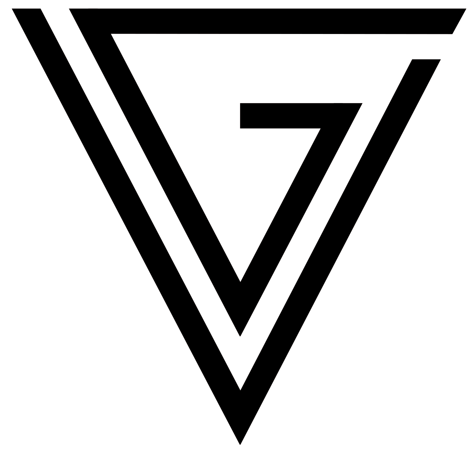 Outline of a downward-pointing triangle with nested, smaller triangles inside.