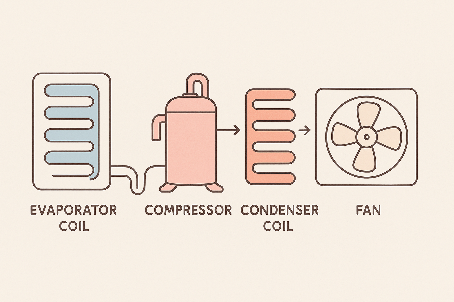 simplified diagram of AC components like compressor and coils
