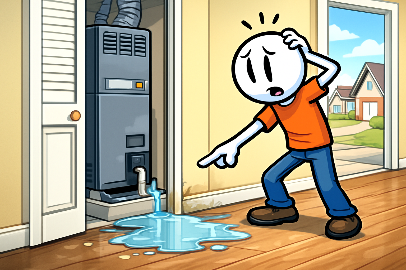 Homeowner noticing water damage near an indoor AC unit in Edmond