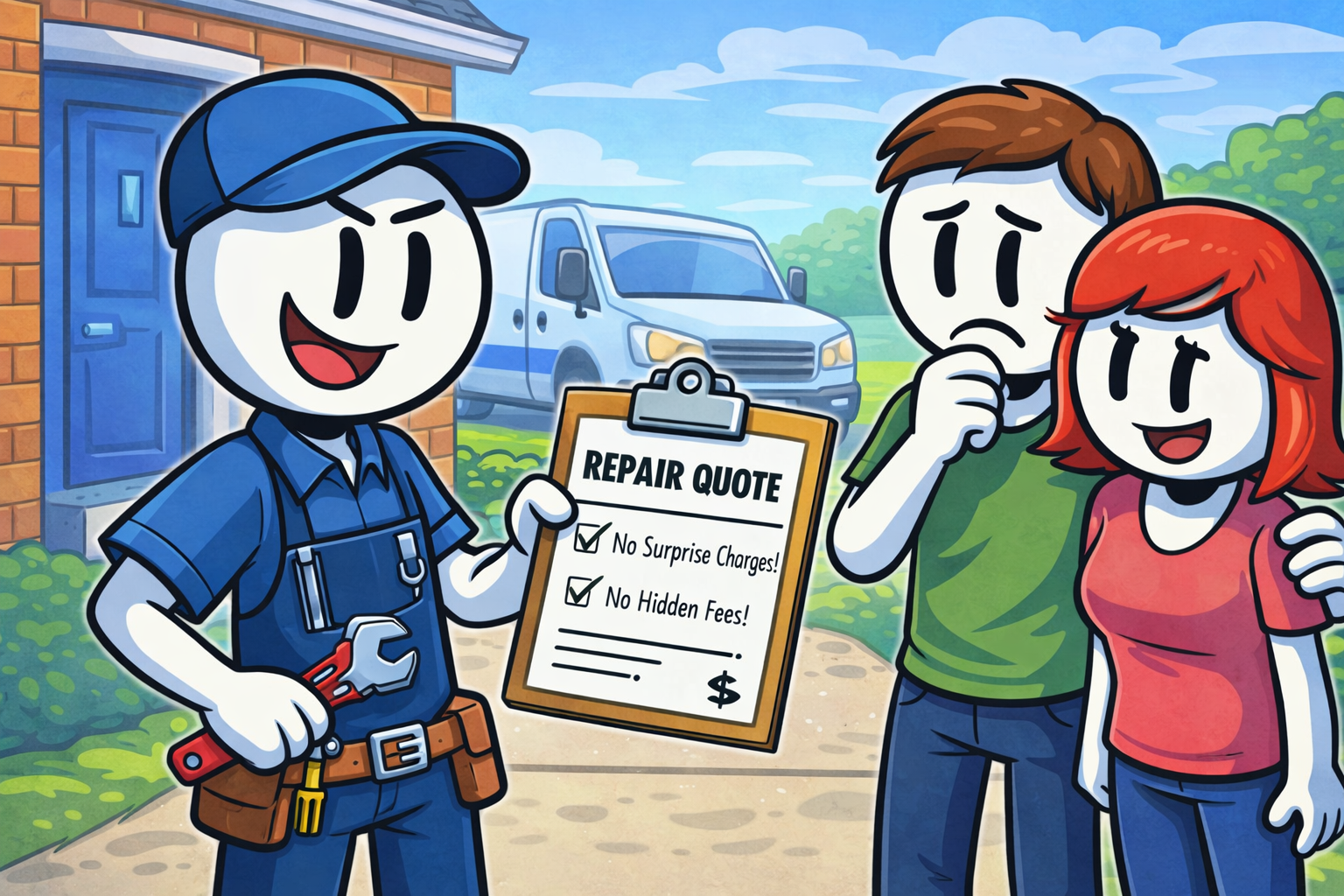 A professional plumber presents a written repair quote, helping homeowners avoid surprise charges and hidden fees.