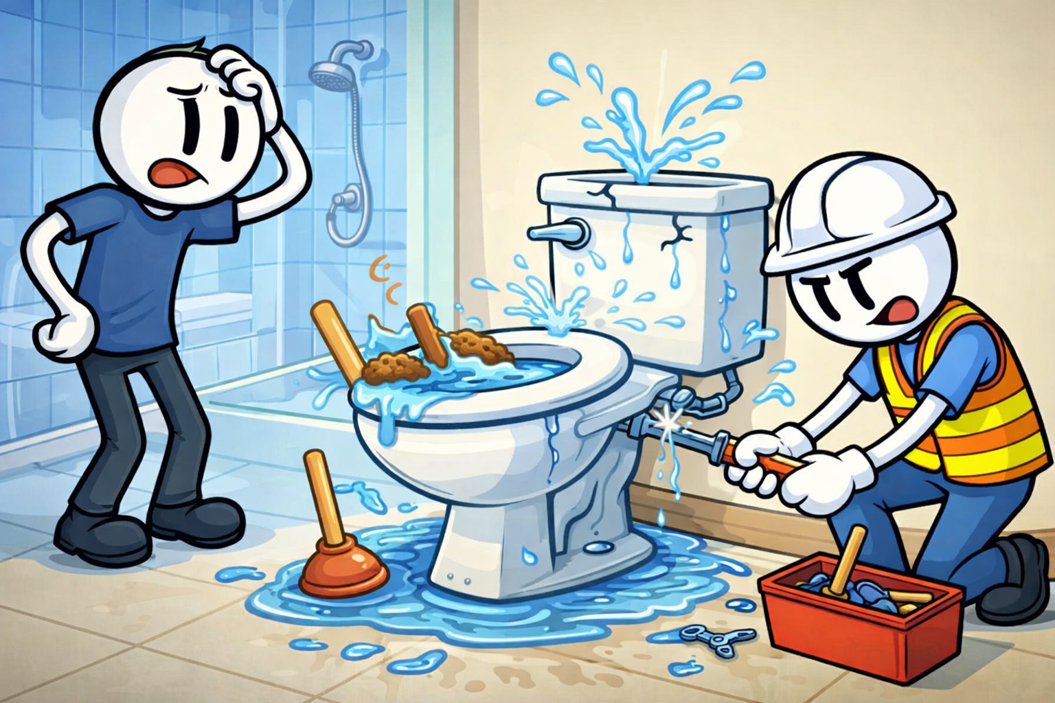 A residential bathroom toilet experiencing plumbing trouble, representing common toilet problems that Edmond homeowners often resolve with professional Plumber Edmond OK services.