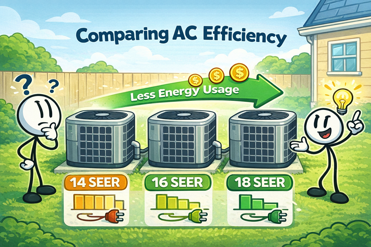 Educational diagram showing different SEER rating levels on residential air conditioning systems in Edmond Oklahoma
