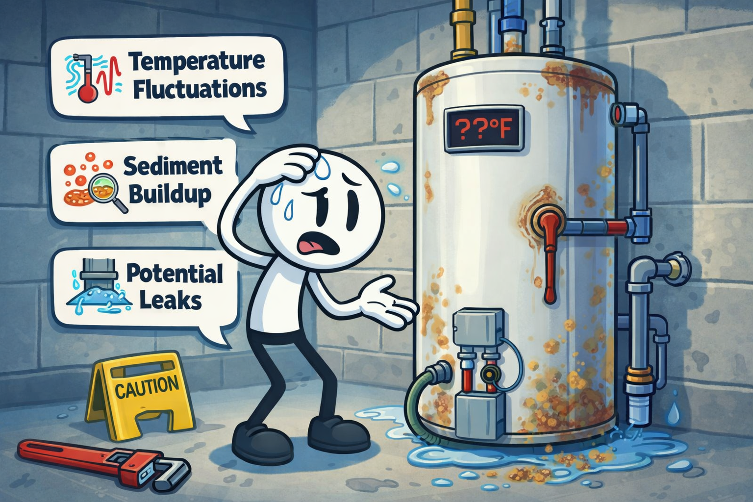 A residential water heater in Edmond, Oklahoma, is showing signs of aging, highlighting early warning signs like inconsistent temperature, sediment buildup, and potential leaks for homeowners.