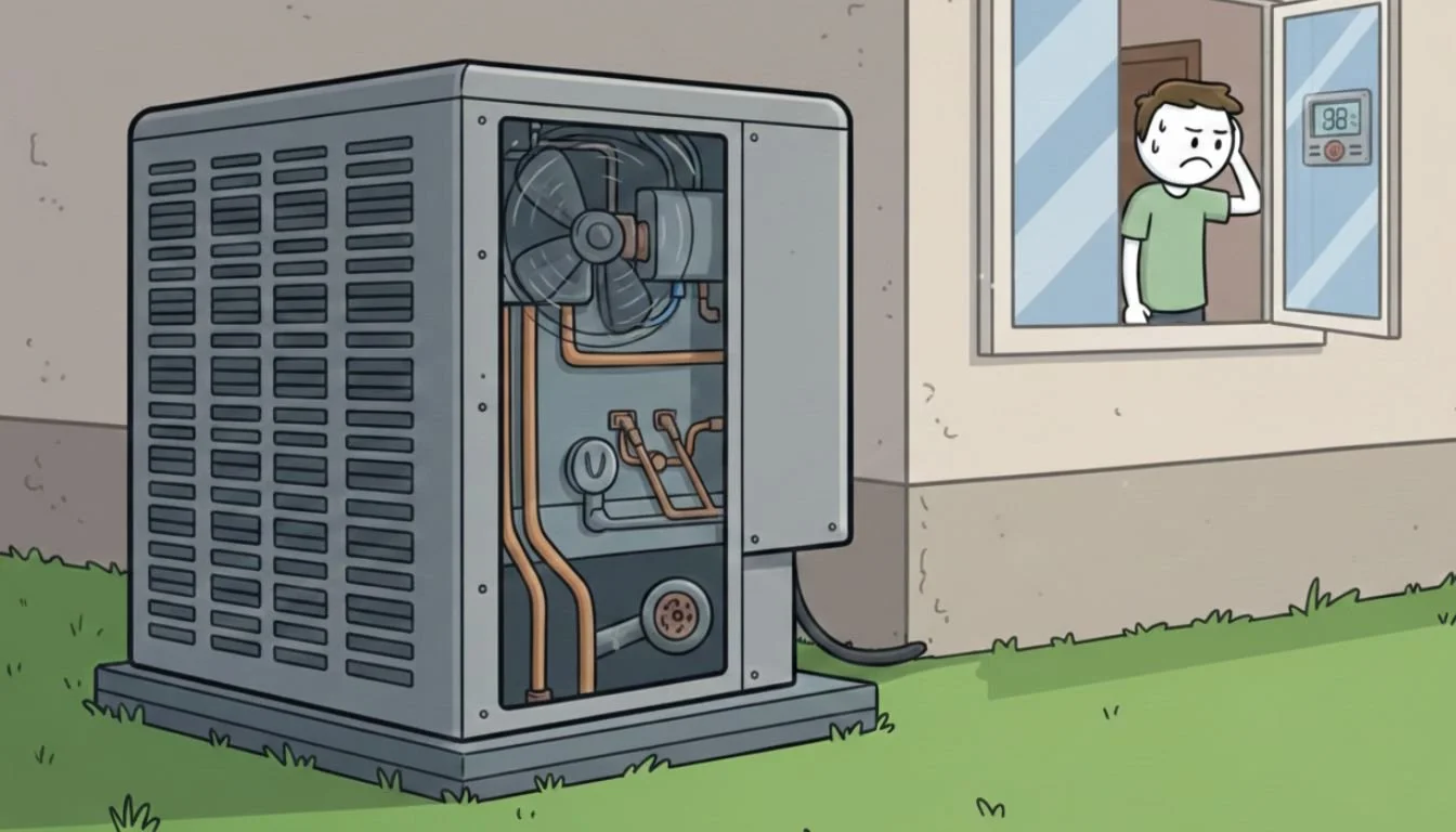 Home air conditioner running but not cooling properly due to refrigerant issues, leading to higher energy bills and reduced comfort.