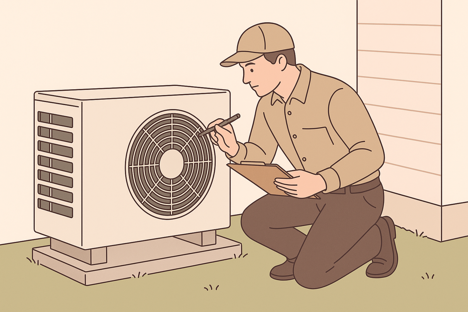 technician inspecting an outdoor AC unit