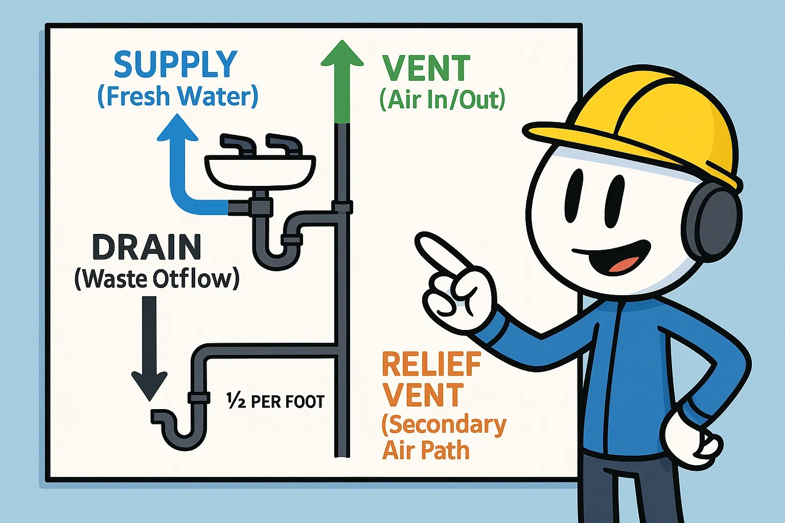 Diagram showing insulated indoor plumbing layout and water shut-off valve location in a Guthrie office building.