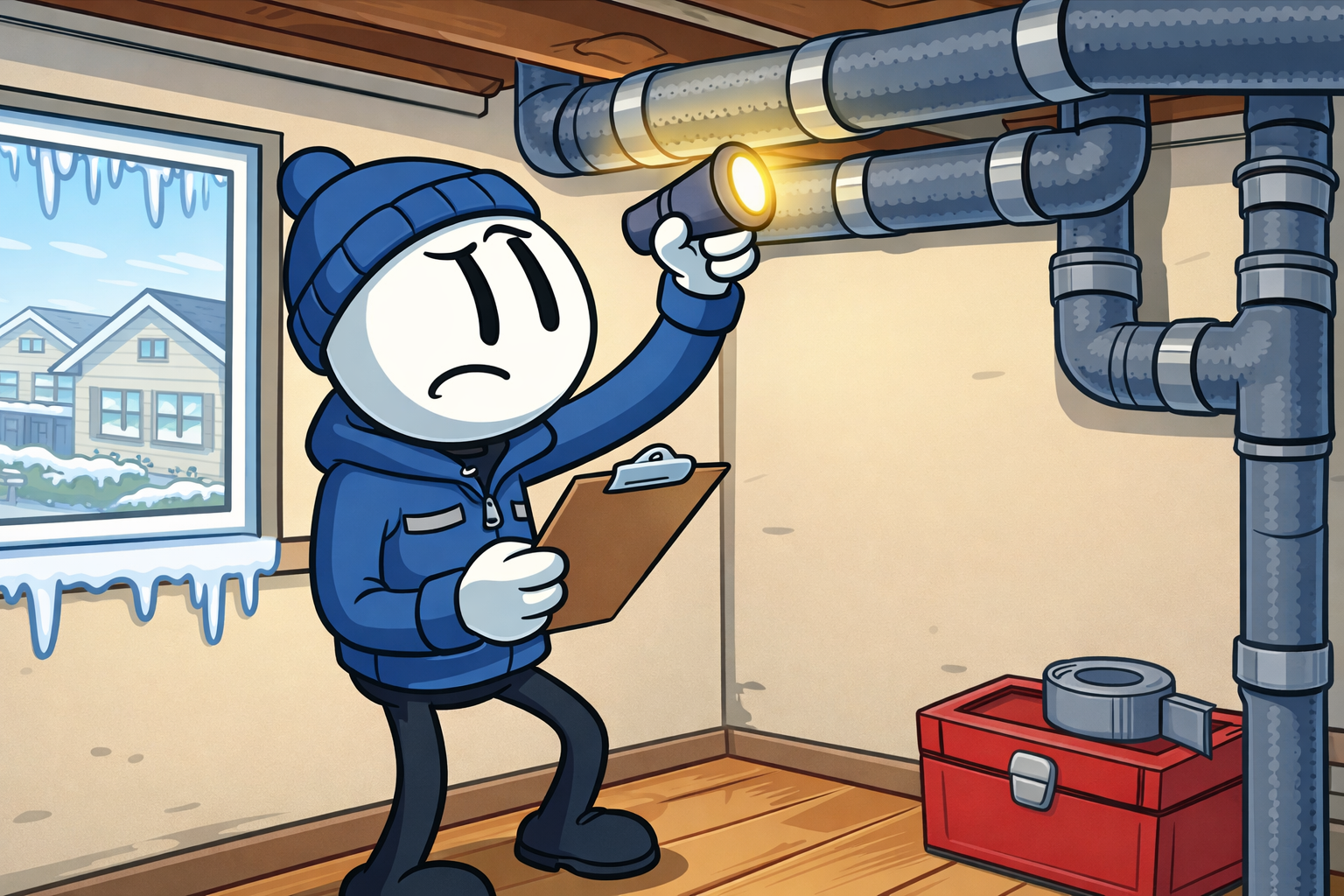 House plumbing inspection in Edmond, OK showing technician preparing household plumbing for winter weather