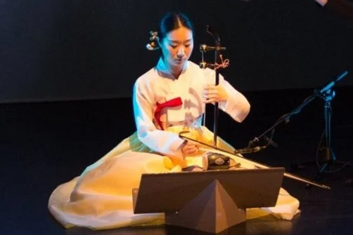 Haegeum, the Korean two-string vertical fiddle, played by a Shilla Ensemble musician