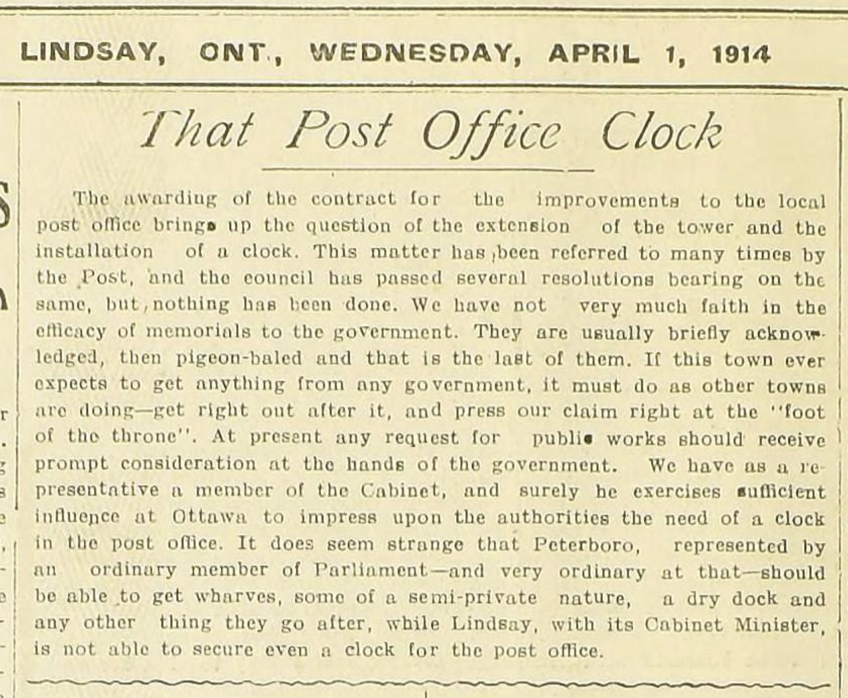 Lindsay Post, 1 April 1914