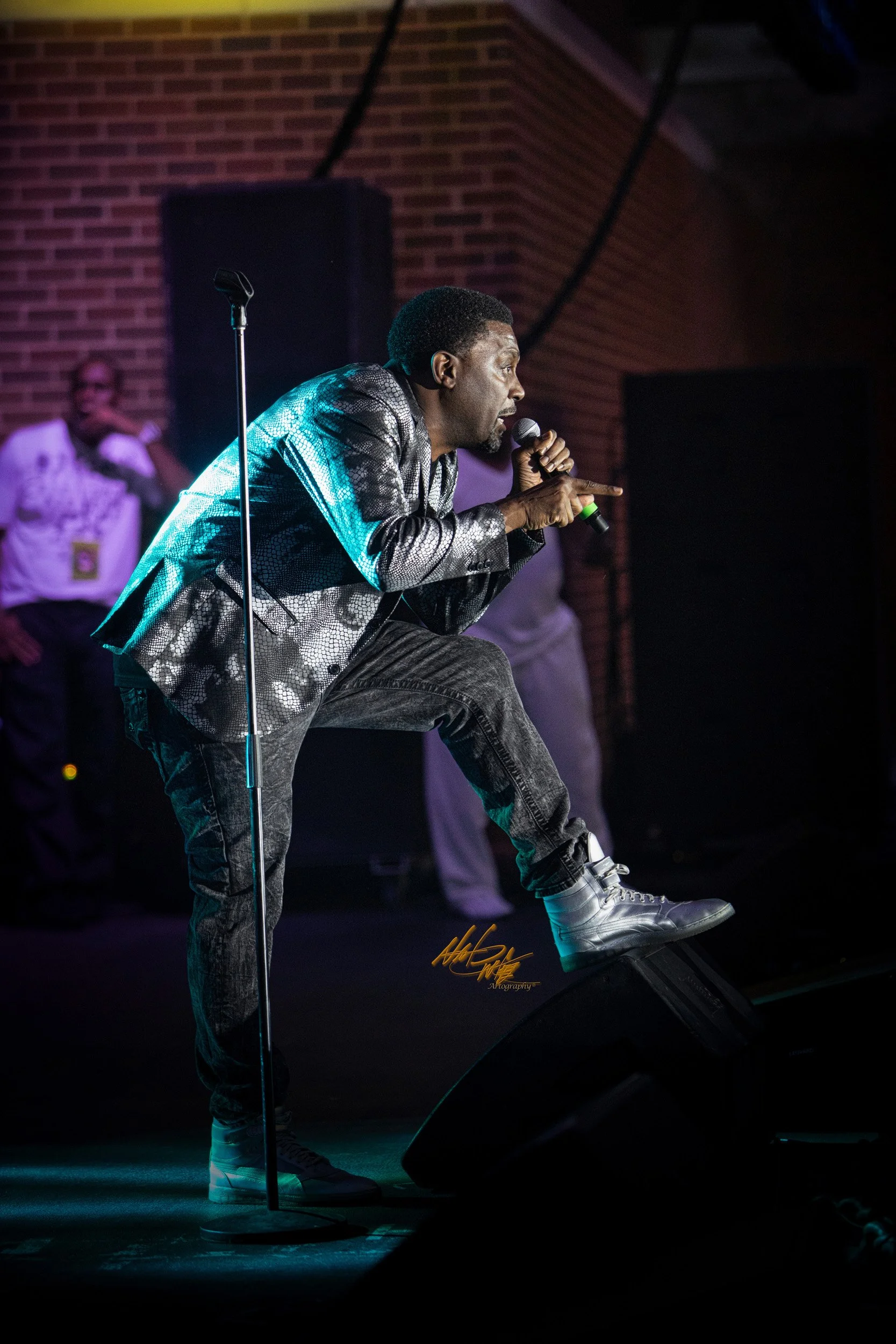 Rap Icon Big Daddy Kane tearing up the stage during a performance in Atlanta, GA.