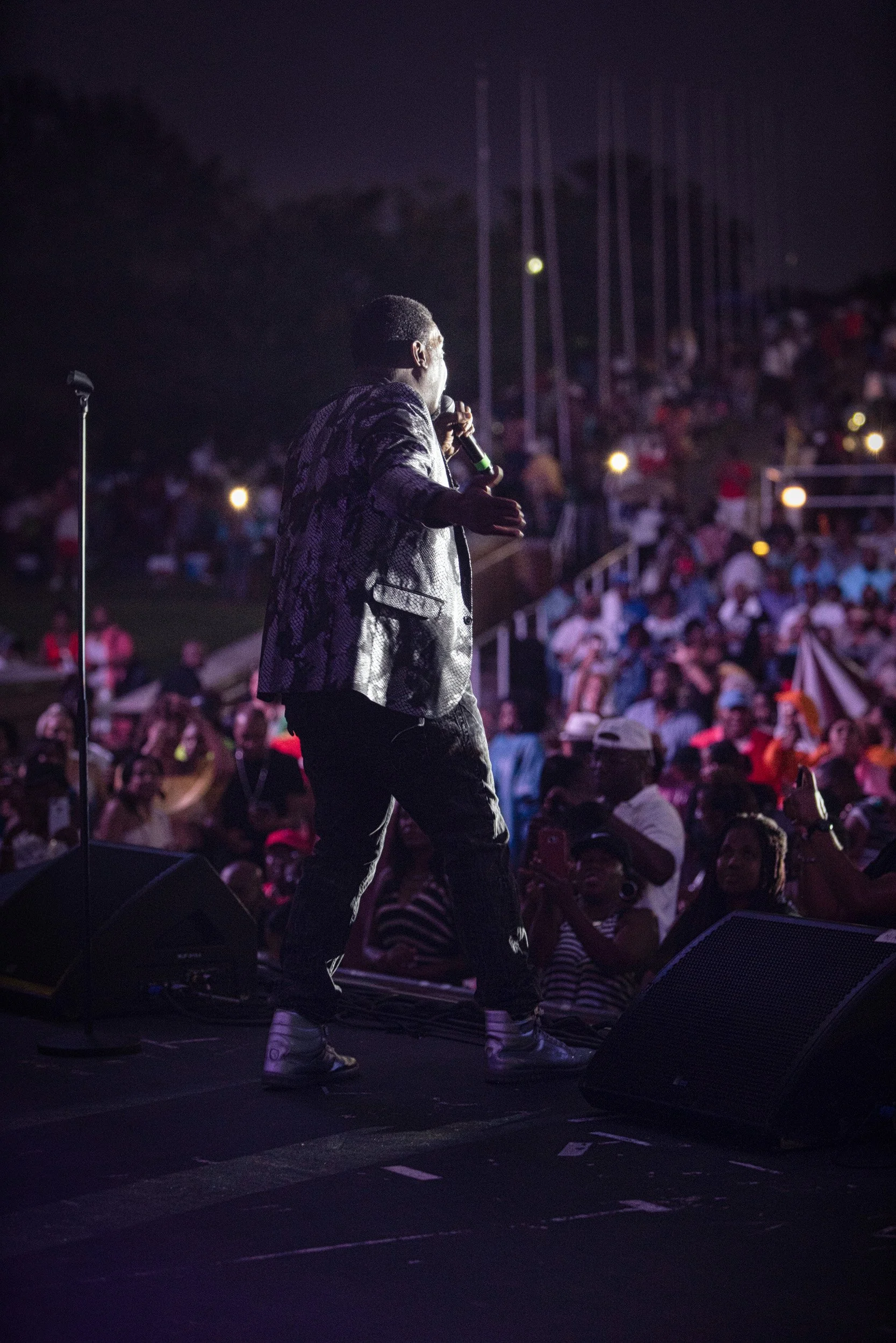 Rap Icon Big Daddy Kane tearing up the stage during a performance in Atlanta, GA.