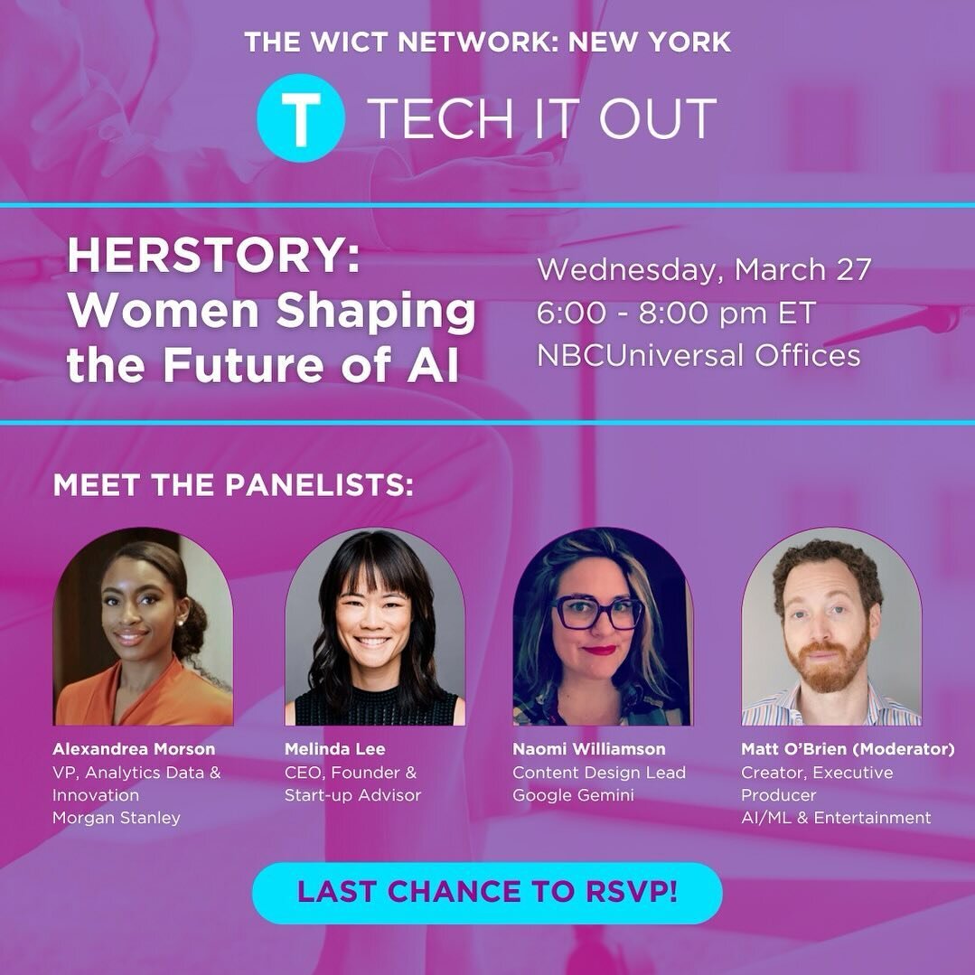 LAST CHANCE to RSVP for tomorrow&rsquo;s &ldquo;HERSTORY:
Women Shaping the Future of AI: event! In-person and virtual options are available!