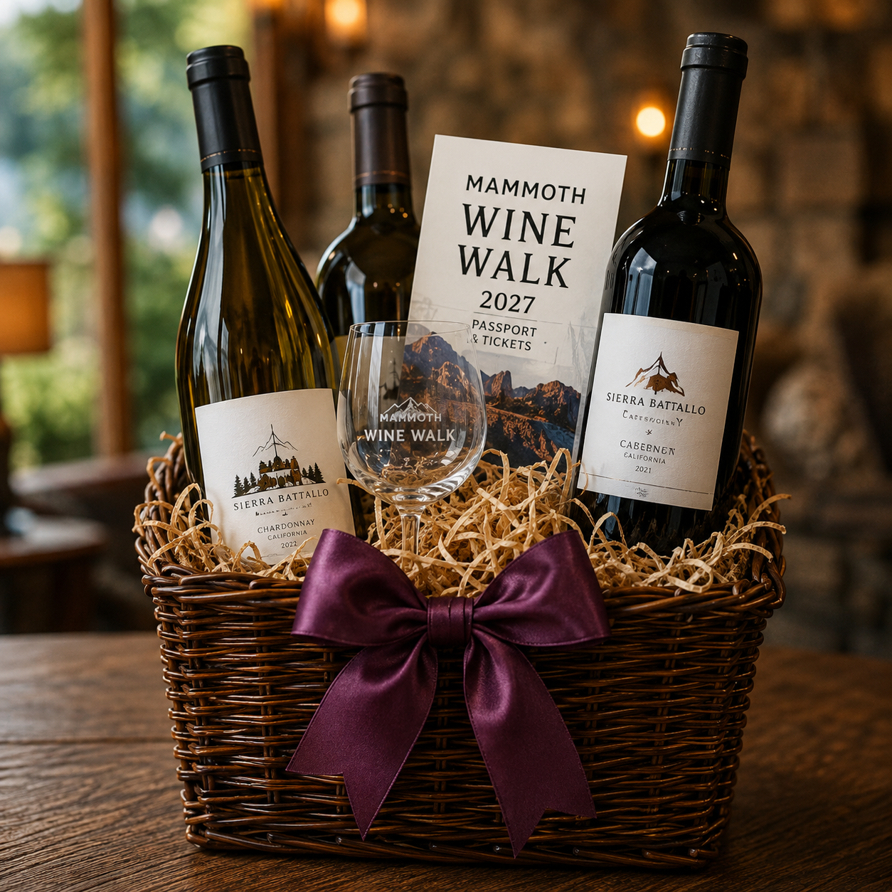 White Wine Basket with (2) 2027 Mammoth Wine Walk Tickets - valued at $300.00