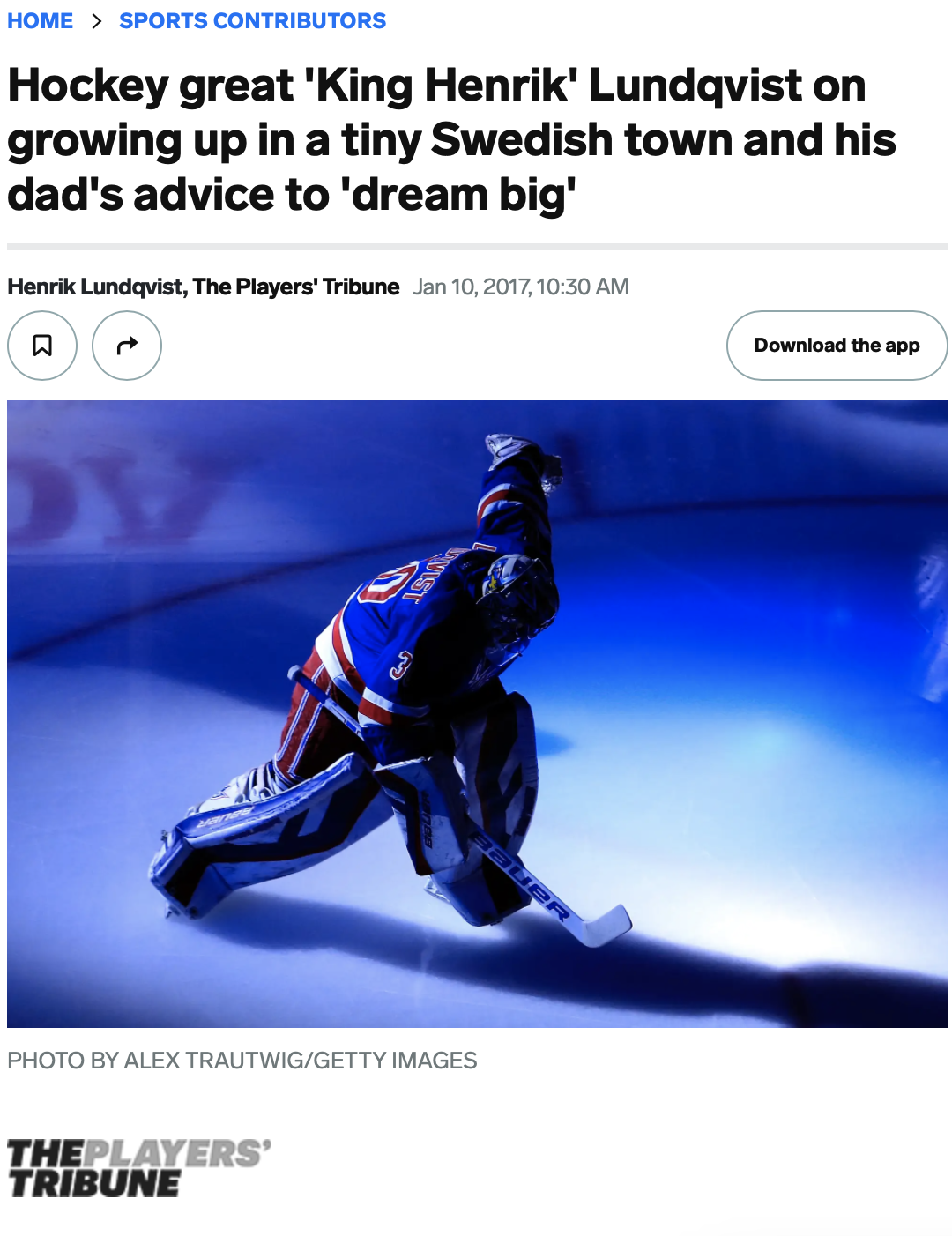 Hockey star Henrik Lundqvist writes for JPMorgan Chase and Business Insider.